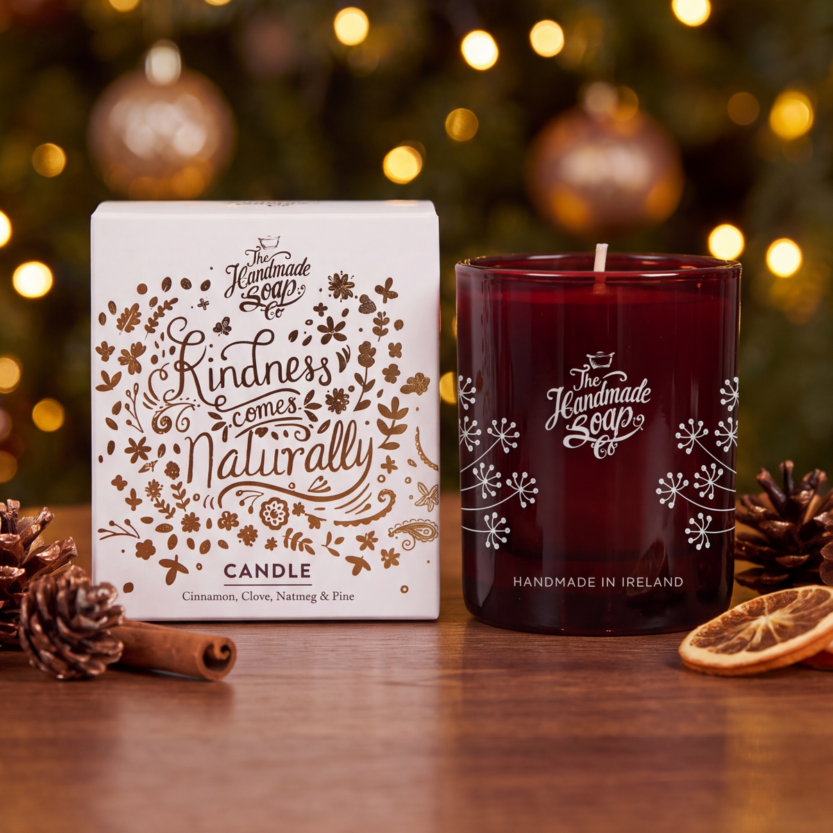 Limited Edition Soy Christmas Candle in Cinnamon, Clove, Nutmeg & Pine by The Handmade Soap Company, handmade in Ireland.